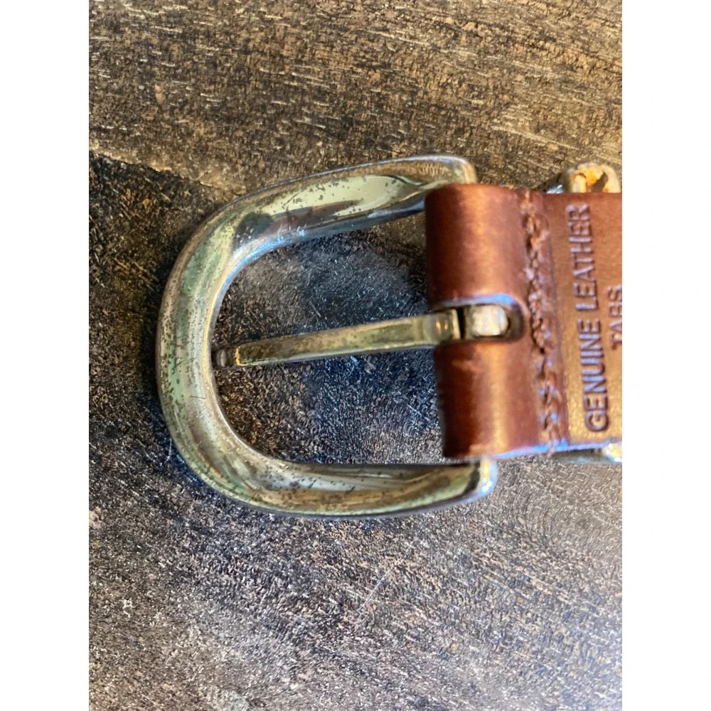 Vintage Brown Leather Linked Belt Made in Argentina Size 40 Silver Buckle Tip
